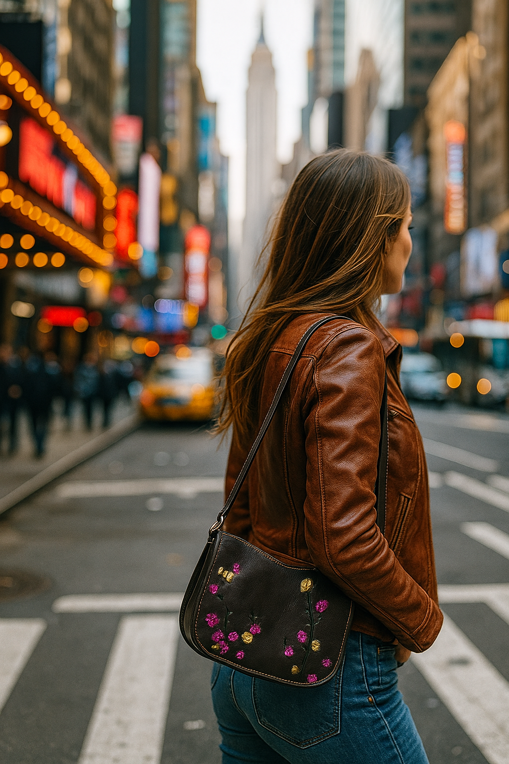 Genuine Leather High Quality Vintage Embossed Flower Woman's Shoulder Bag
