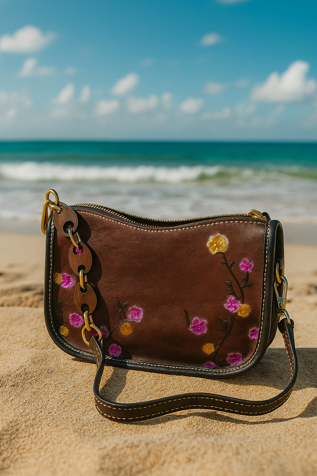 Genuine Leather High Quality Vintage Embossed Flower Woman's Shoulder Bag