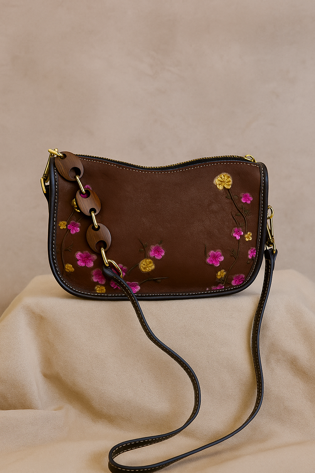 Genuine Leather High Quality Vintage Embossed Flower Woman's Shoulder Bag