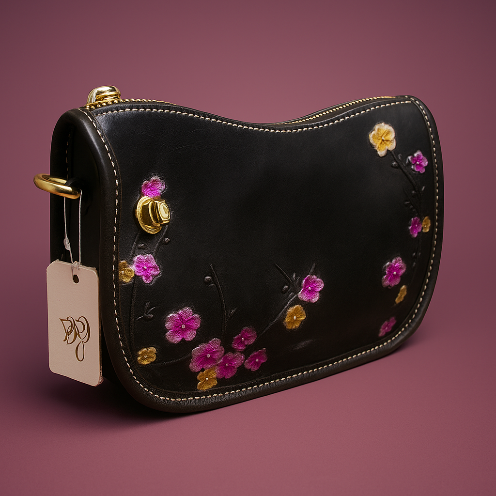 Genuine Leather High Quality Vintage Embossed Flower Woman's Shoulder Bag